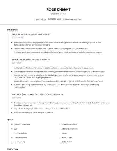 Delivery Driver Resume