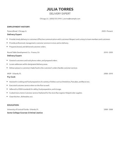 Delivery Expert Resume