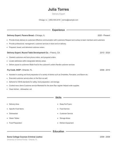 Delivery Expert Resume