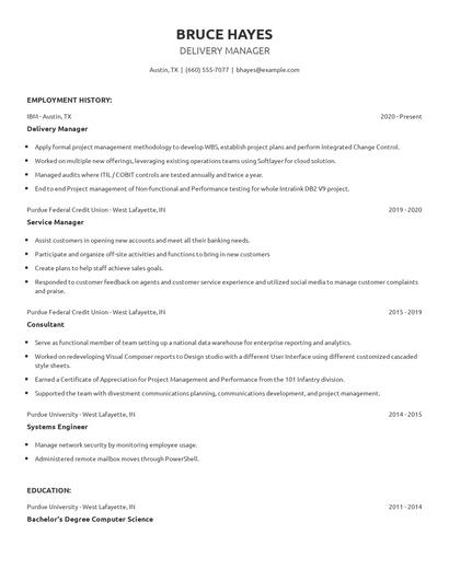 Delivery Manager Resume