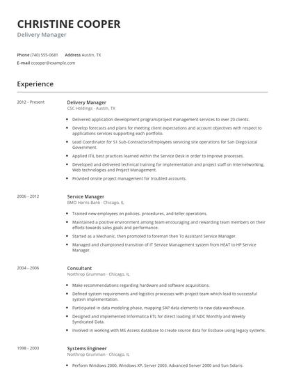 Delivery Manager Resume