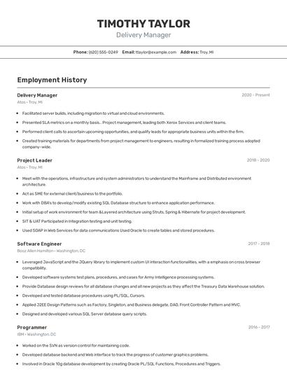 Delivery Manager Resume