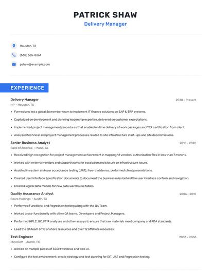 Delivery Manager Resume