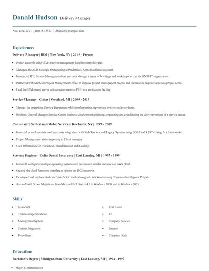Delivery Manager Resume