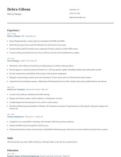 Delivery Manager Resume