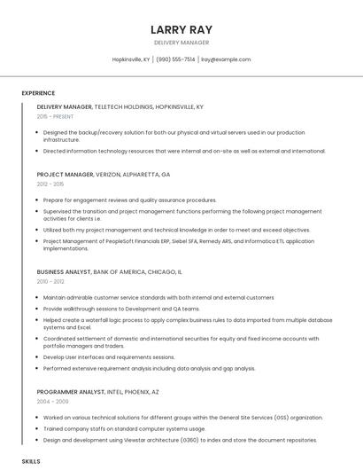 Delivery Manager Resume