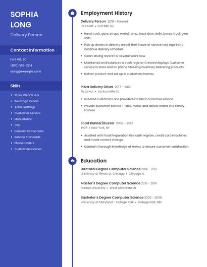 Delivery Person Resume