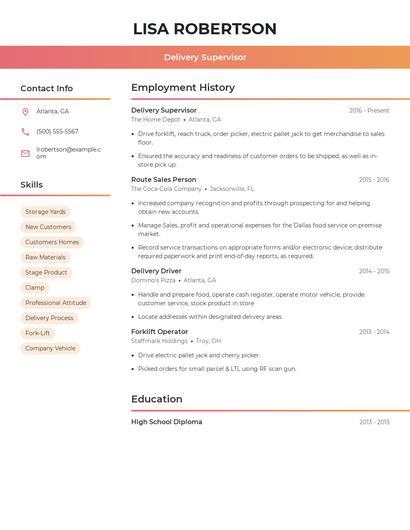 Delivery Supervisor Resume