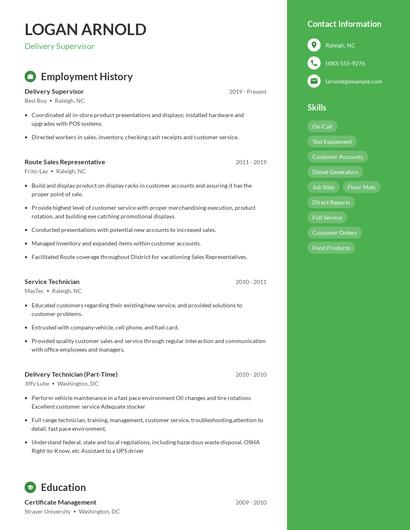 Delivery Supervisor Resume