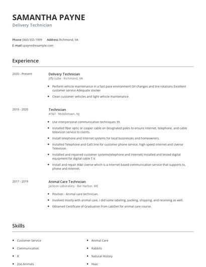 Delivery Technician Resume
