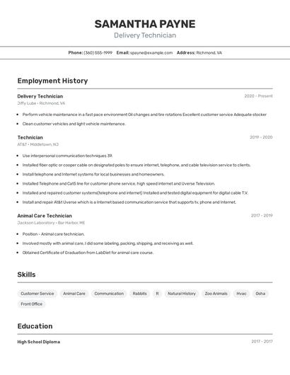 Delivery Technician Resume