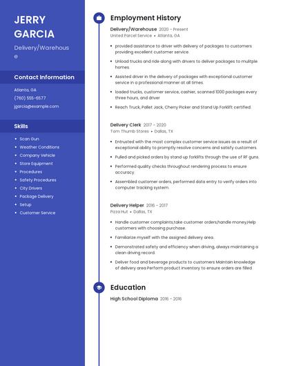 Delivery/Warehouse Resume