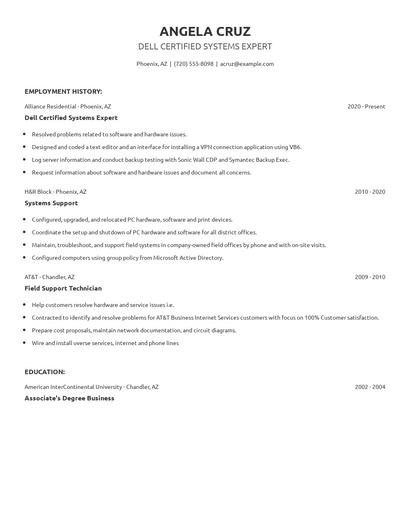 Dell Certified Systems Expert Resume