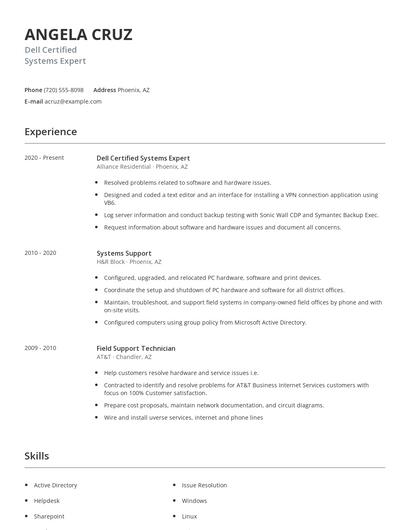 Dell Certified Systems Expert Resume