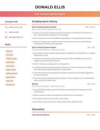 Dell Certified Systems Expert Resume