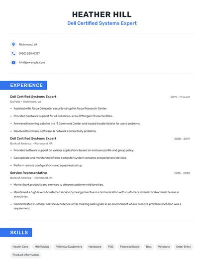 Dell Certified Systems Expert Resume