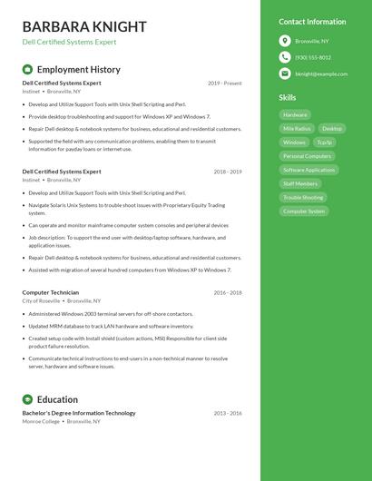 Dell Certified Systems Expert Resume