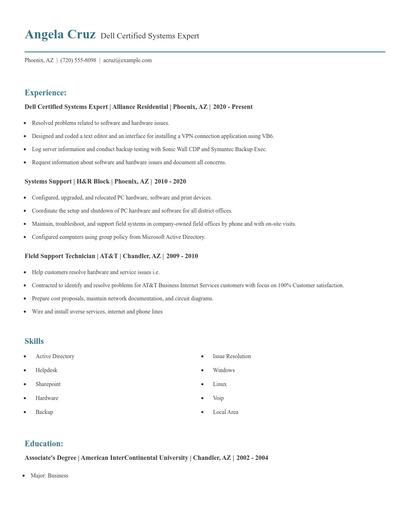 Dell Certified Systems Expert Resume