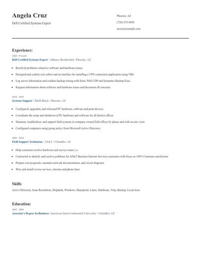 Dell Certified Systems Expert Resume