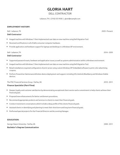 Dell Contractor Resume