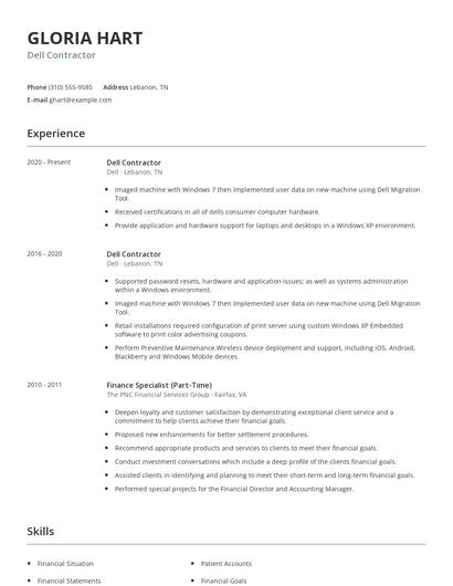 Dell Contractor Resume