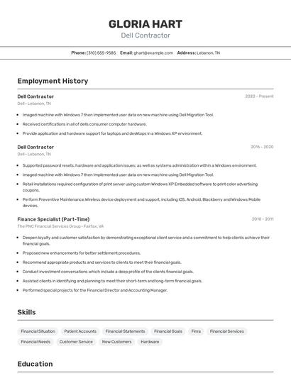 Dell Contractor Resume