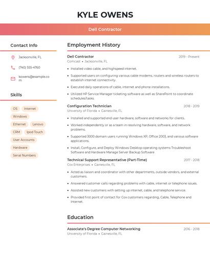 Dell Contractor Resume