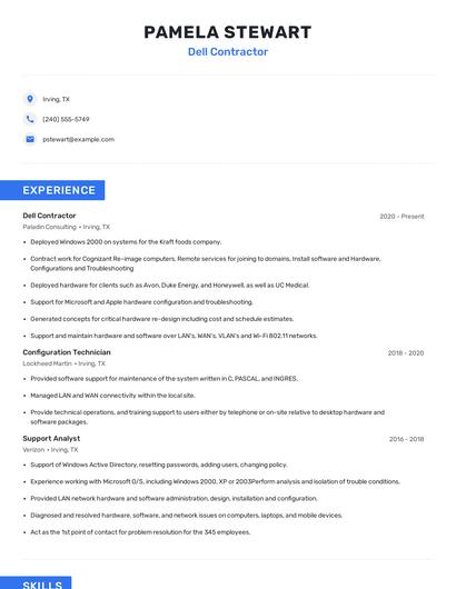 Dell Contractor Resume