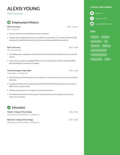 Dell Contractor Resume