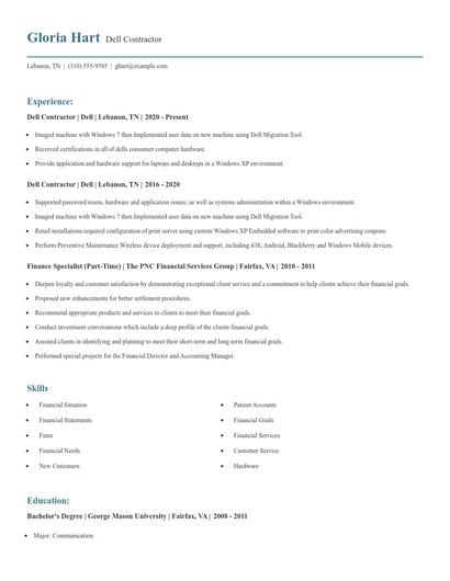 Dell Contractor Resume