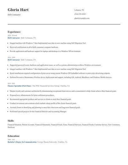 Dell Contractor Resume