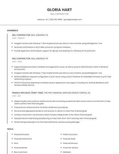Dell Contractor Resume