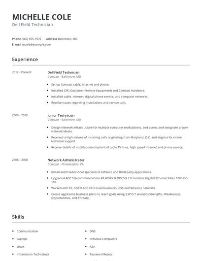 Dell Field Technician Resume