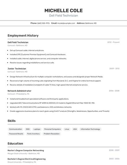 Dell Field Technician Resume