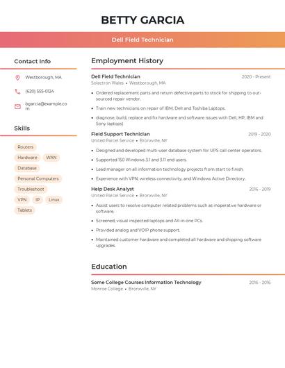 Dell Field Technician Resume