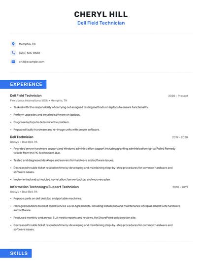 Dell Field Technician Resume
