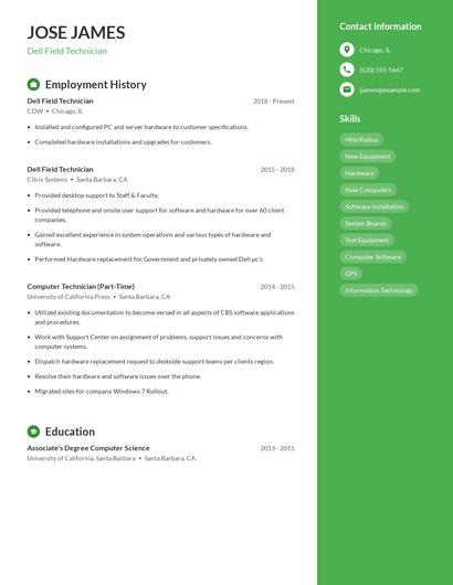 Dell Field Technician Resume