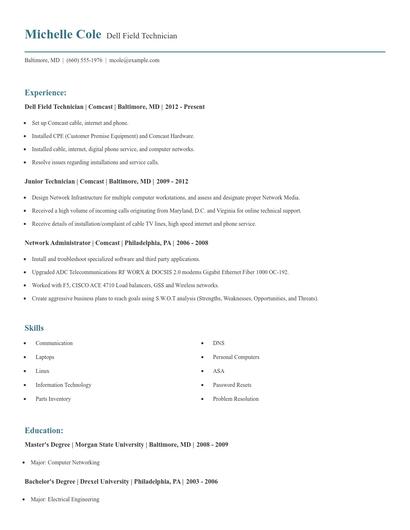 Dell Field Technician Resume