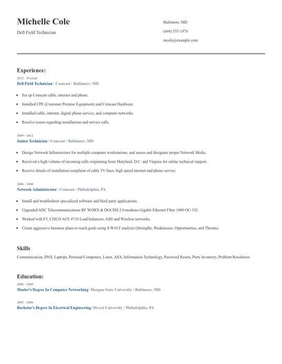 Dell Field Technician Resume