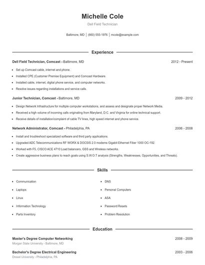 Dell Field Technician Resume