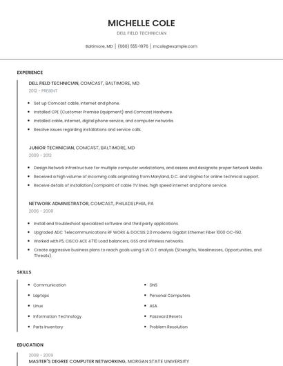 Dell Field Technician Resume