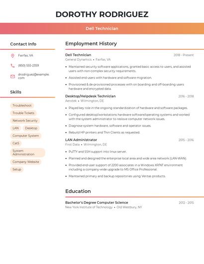 Dell Technician Resume