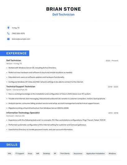 Dell Technician Resume