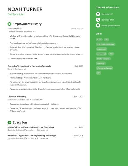 Dell Technician Resume