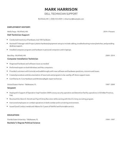 Dell Technician Support Resume