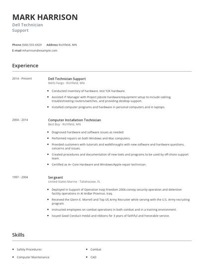 Dell Technician Support Resume