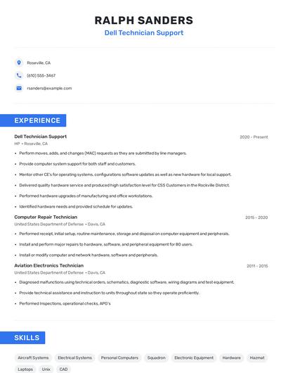 Dell Technician Support Resume