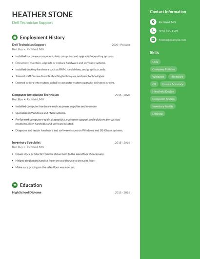 Dell Technician Support Resume