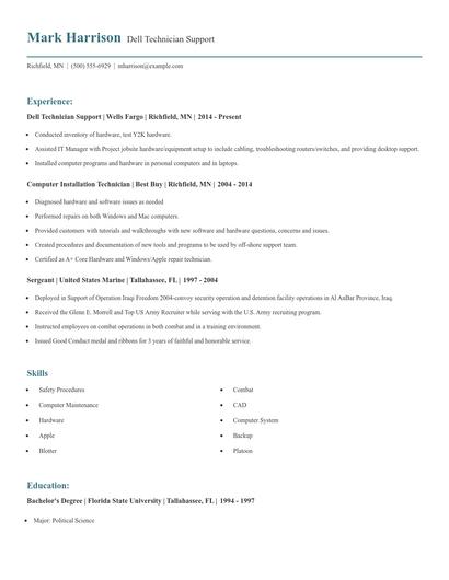 Dell Technician Support Resume