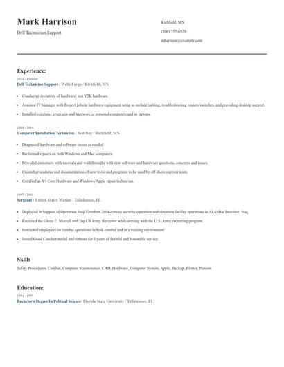 Dell Technician Support Resume